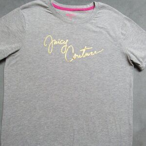 Juicy Couture Women’s Gray Gold Logo Tee Shirt Size Small Short Sleeve